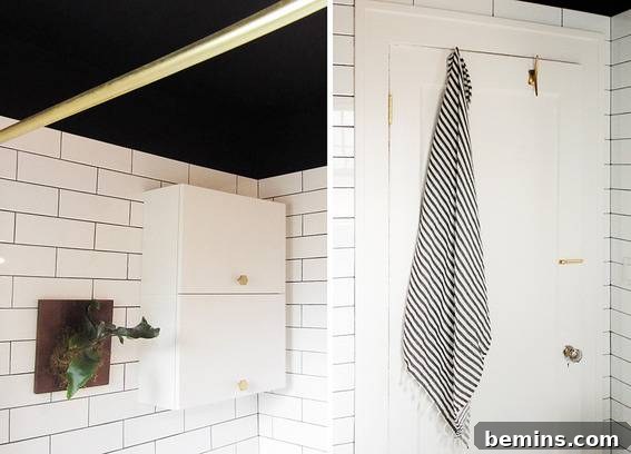 Bright and Airy: White Brick Walls and Cabinetry Contribute to the Bathroom's Fresh New Look
