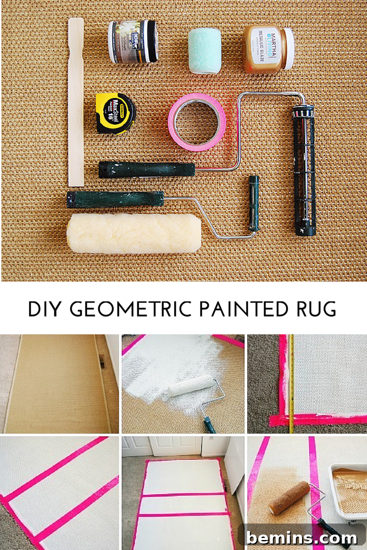 DIY Geometric Painted Woven Rug