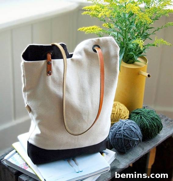 Ten Trendy DIY Tote Bags to Rock This Summer 9 DIY self-closing utilitarian tote bag, a practical and stylish accessory.