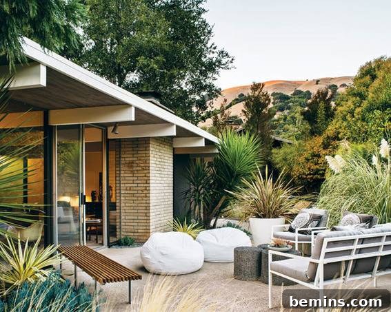 Backyard with sitting arrangements.