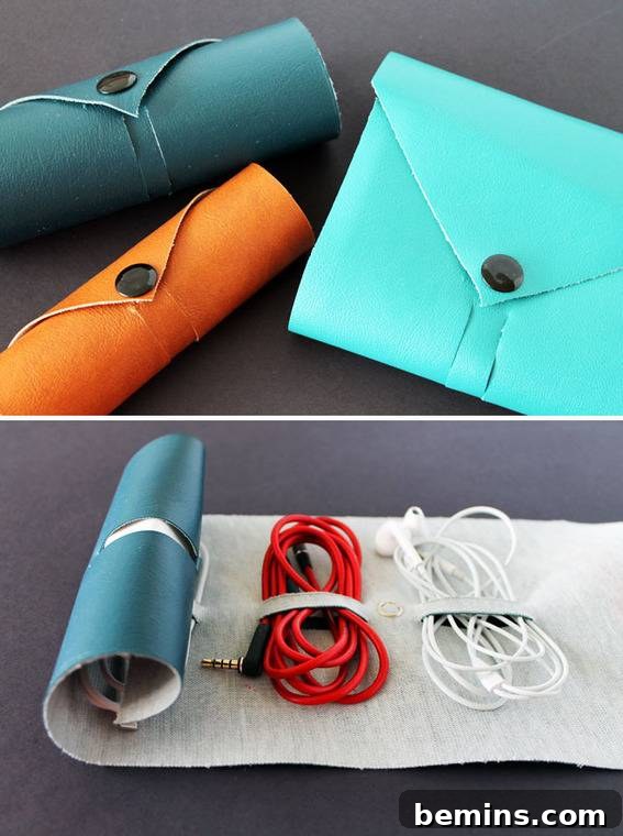 A DIY cord roll, a practical and stylish way to keep Dad's cords organized.