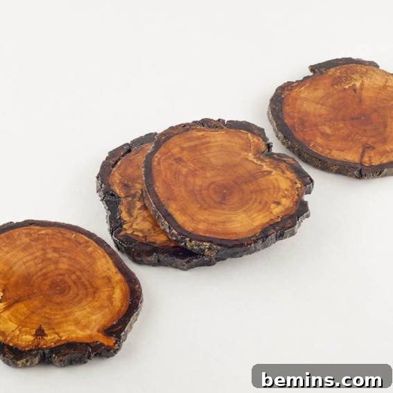 Sliced log pieces that could be used as coasters.