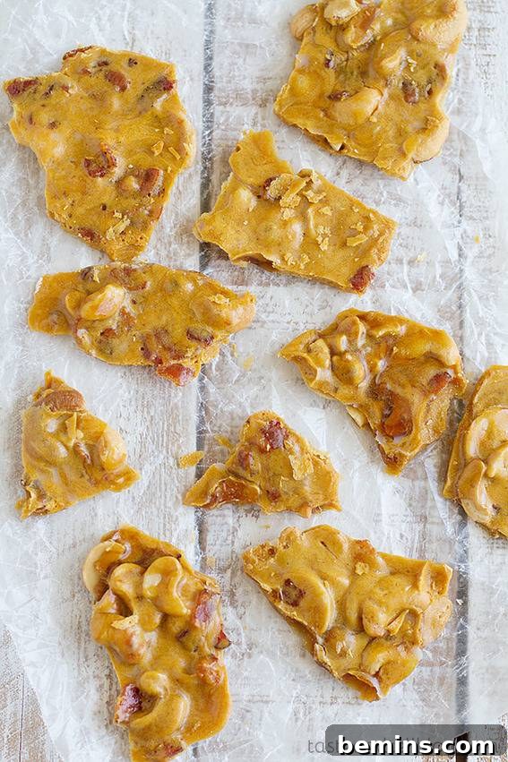 Homemade cashew bacon brittle, a sweet and savory treat that Dad will love.