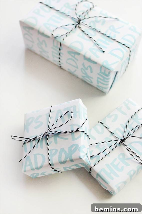 Printable Father's Day gift wrap, adding a personalized touch to any present.
