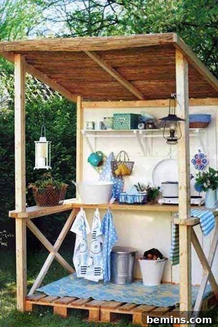 Outdoor Kitchen Dreams: 12 DIY Spaces to Inspire 4 A shelf with different objects outside.