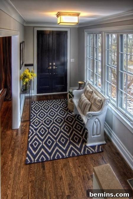 Wooden Corridor with Seating: Cozy and Organized Entry