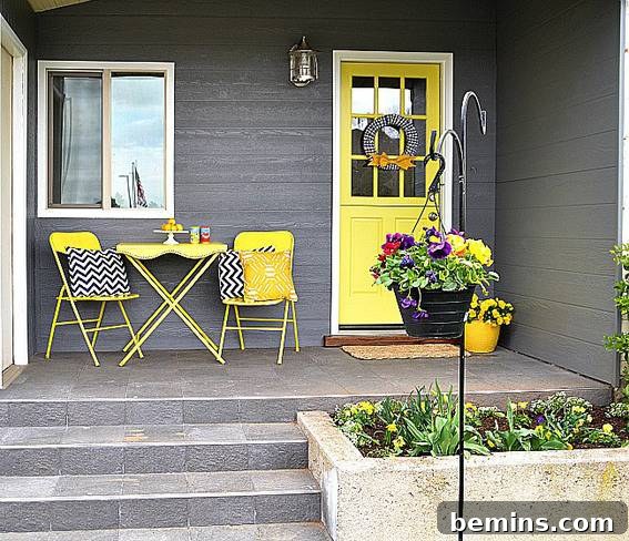 Yellow Door and Porch Furnishings: Creating a Welcoming Entry
