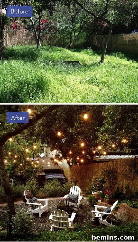 Backyard Bliss: 8 Stunning Transformations for Unforgettable Gatherings 3 Dramatic backyard makeover with ample seating and strategic landscaping.