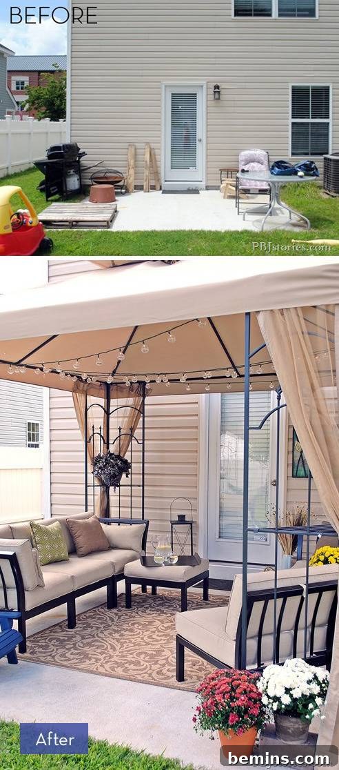 Backyard Bliss: 8 Stunning Transformations for Unforgettable Gatherings 5 Backyard makeover featuring a gazebo and comfortable seating area.