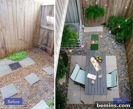 Backyard Bliss: 8 Stunning Transformations for Unforgettable Gatherings 10 Patio makeover with string lights and a simple table and chairs setup.