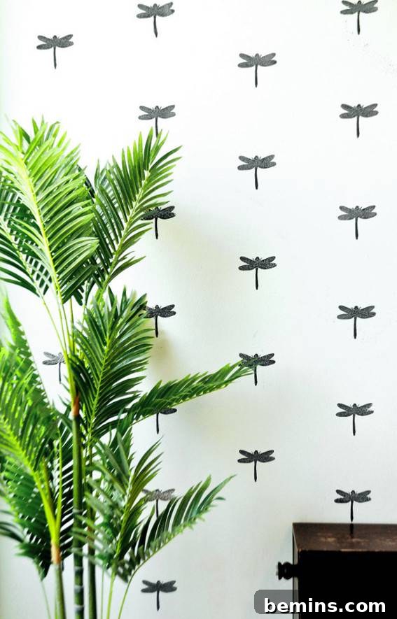 Stamped statement wall design with plant.