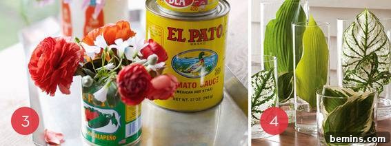 Creative Floral DIYs for Your Next Outdoor Gathering 4 Flower arrangement in cans with labels