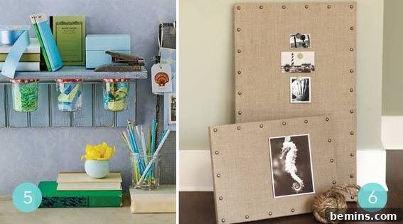 10 Speedy DIYs to Spruce Up Your Workspace 5 Jars Glued Underneath Shelf for Storage