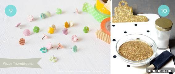 10 Speedy DIYs to Spruce Up Your Workspace 7 Washi Tape Covered Thumbtacks