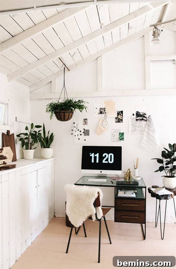 Visually Stunning: 17 Inspiring Workspace Designs 12 "Living room with pleasant colour and plants."