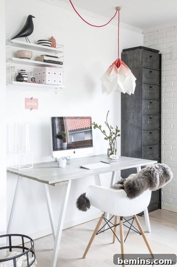 Visually Stunning: 17 Inspiring Workspace Designs 4 "Study table with laptop and showcases."