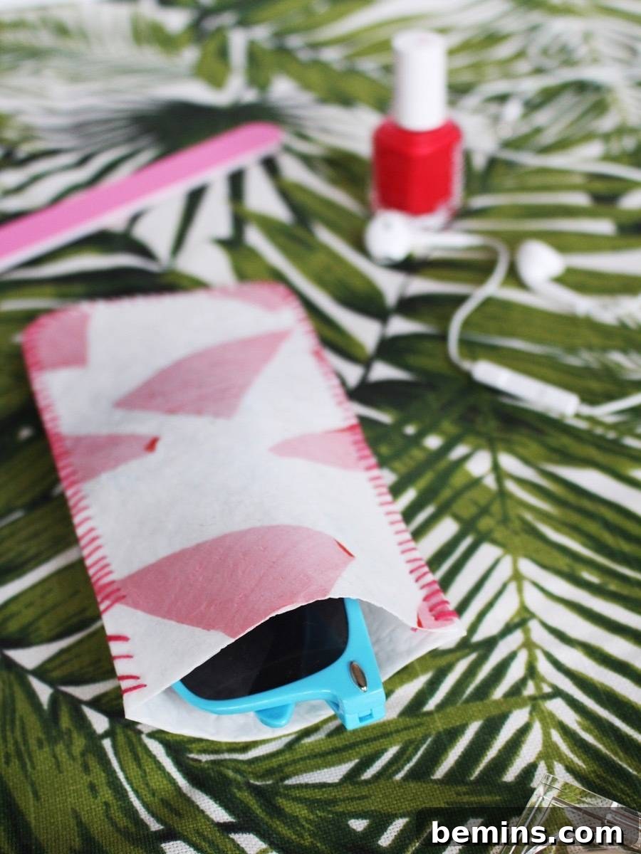 Fuse old plastic bags to make this sunglasses case!