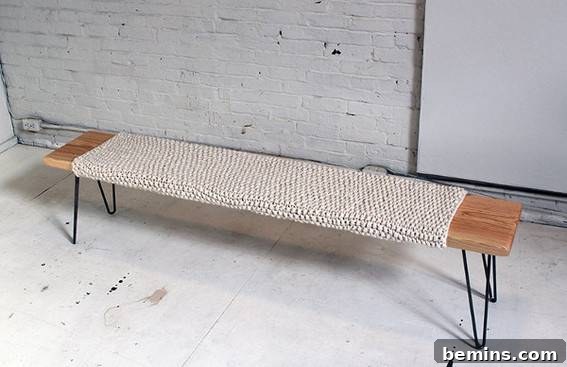 Stylish Seating: 12 DIY Stool and Bench Projects 4 Styling bench covered with black and white cloth.
