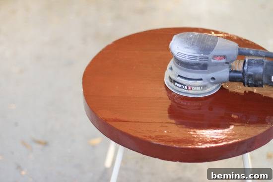 Wooden table makeover with blender. Before sanding.