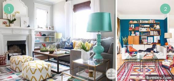 Eye-Catching Hues: 10 Vibrant Living Room Designs 3 Living Room with Triangular Shapes