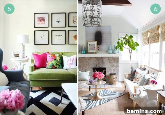 Eye-Catching Hues: 10 Vibrant Living Room Designs 5 Living Room with Bright Sofas
