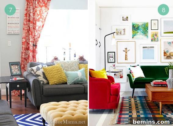 Eye-Catching Hues: 10 Vibrant Living Room Designs 6 Neutral Sofas with Vibrant Pillows