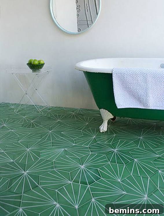 Eye-Catching Floors: 14 Stylish Bathrooms with Patterned Tile 12 Bathroom with a beautiful patterned floor and modern design