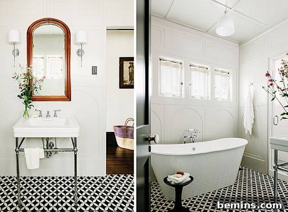 Eye-Catching Floors: 14 Stylish Bathrooms with Patterned Tile 10 Classic bathroom with black and white floors and a clawfoot tub