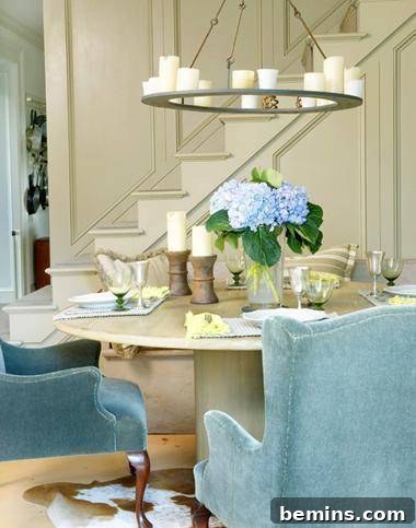 Dining table illuminated by a DIY candle chandelier.
