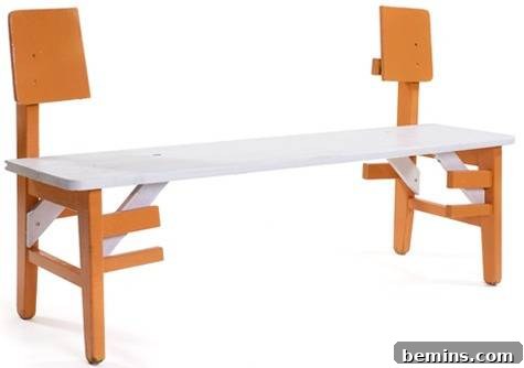 A bench is made up of an old chair.