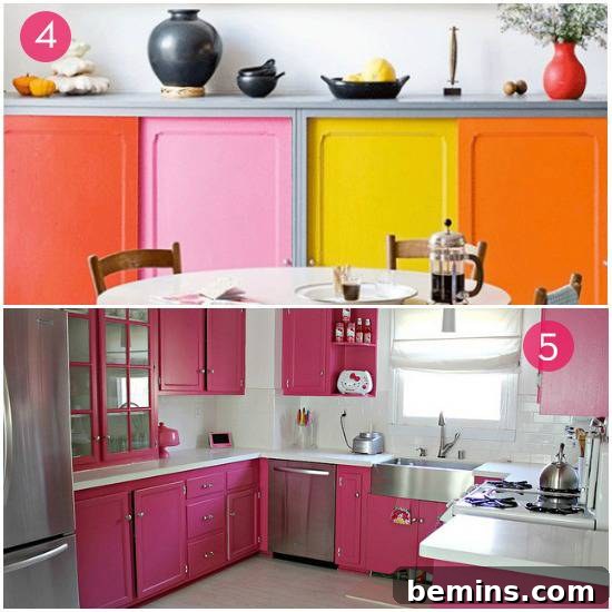 Bold statement color-blocked kitchen cabinets