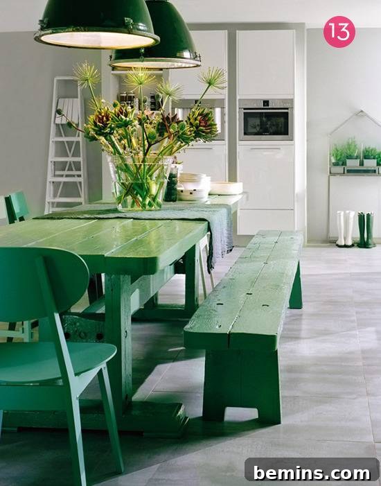 Bold statement kelly green dining room