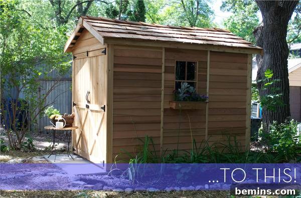 A weathered wooden shed in the shade: Symbolizing the previous state of backyard storage.