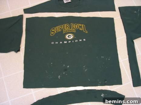 Old green sweatshirt cut into pieces.