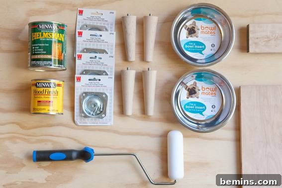 Materials for making raised dog bowls.