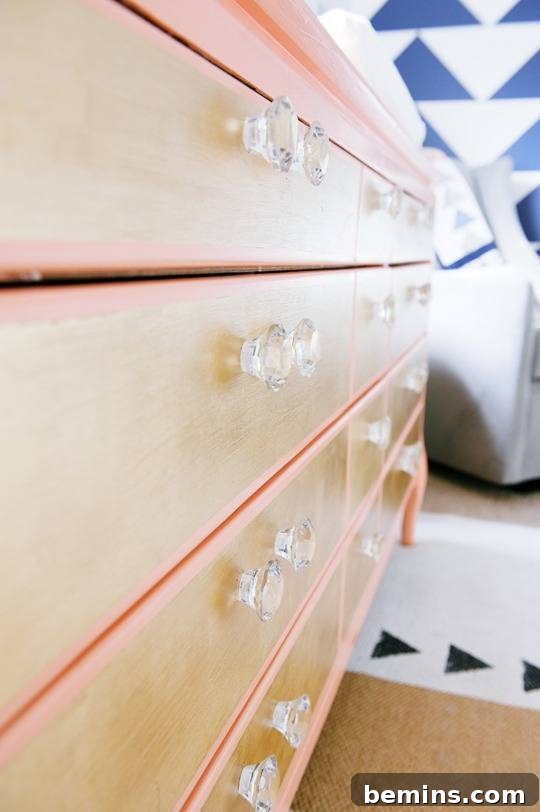 DIY Gold Leaf Dresser with New Knobs