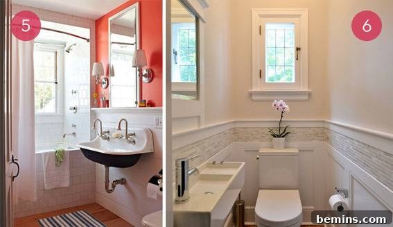 Small Bathroom with Large Mirror and White Decor