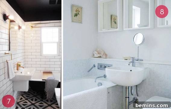 Gorgeous Small Bathroom with Geometric Flooring and Brass Accents