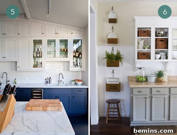 Two-Tone Kitchen Cabinets with Bright Blue and White
