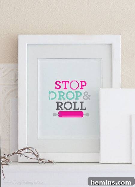 22 Stunning and Free Kitchen Wall Art Ideas 6 Kitchen wall art printable in a white frame leaning against a wall.