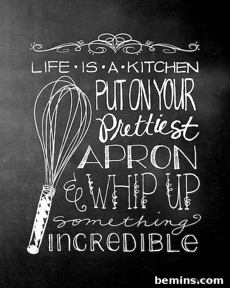 22 Stunning and Free Kitchen Wall Art Ideas 10 A chalkboard with an encouraging kitchen quote.