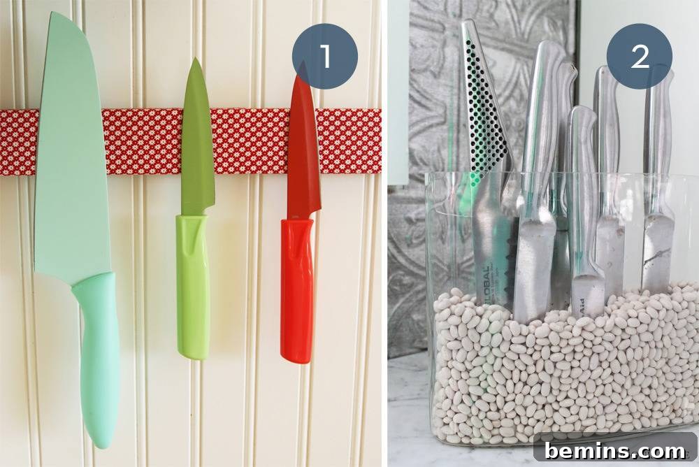 Various Creative Kitchen Knife Storage Options