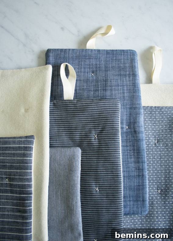 Culinary Creations: 16 Fabric DIY Projects for Home Chefs 5 An assortment of colorful fabrics arranged side-by-side, intended for crafting kitchen and dining hot pads.