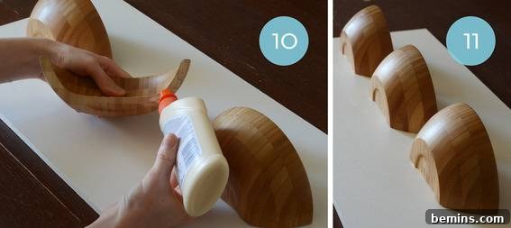 DIY Wooden Half-Bowl Organizer 7 DIY Wooden Half Bowl Storage - Positioning the Bowls