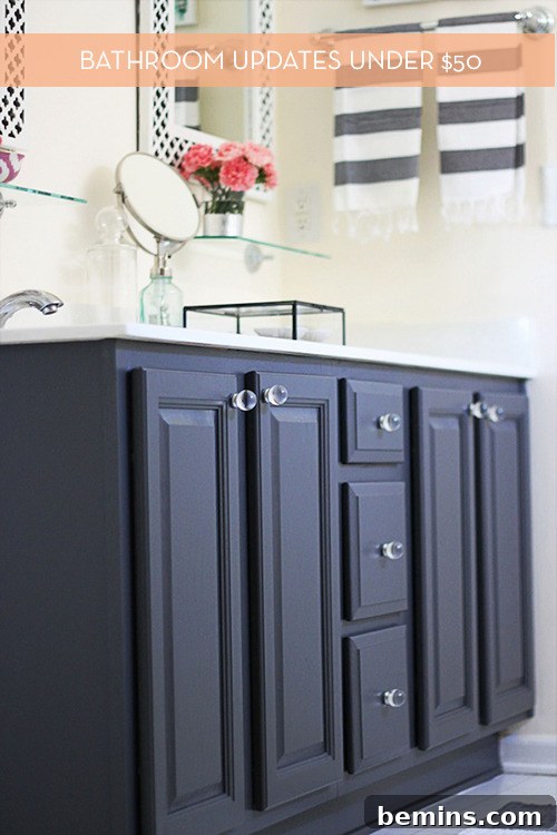 Bathroom vanity painted navy blue