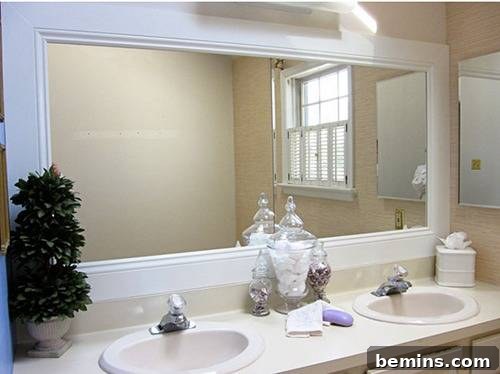 Bathroom mirror with a wood frame