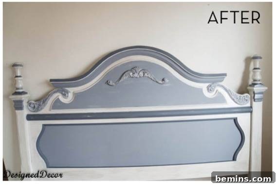 Headboard Hassle: DIY Disaster or Divorce Decree? 3 A grey and white ornate headboard.