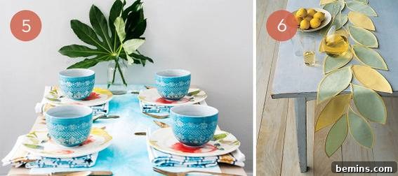Vibrantly colorful shibori dyed fabric table runner on a dining table