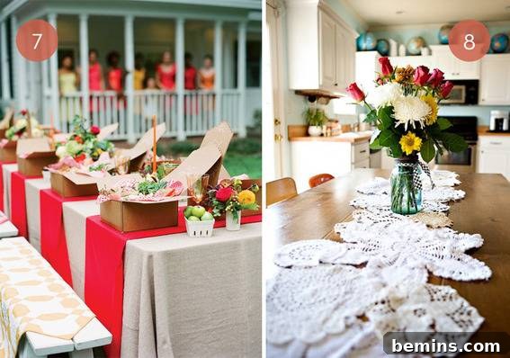 Modern dining table with multiple vertical table runners at each place setting