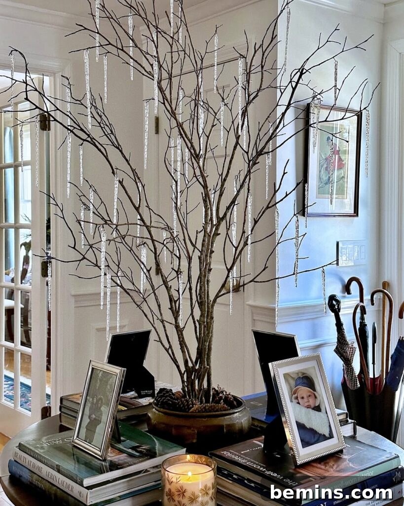 Table decor with large brown branches